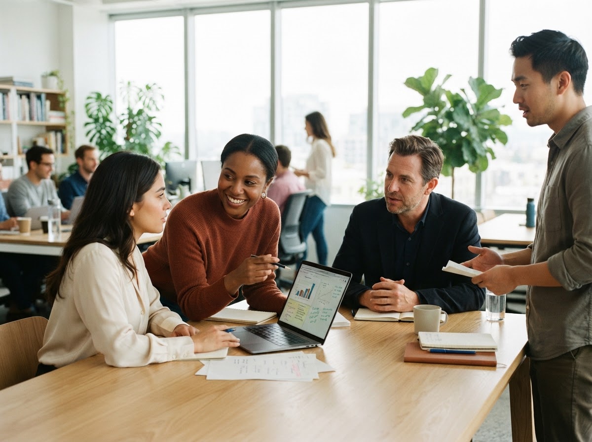 Team collaborating during a working trial